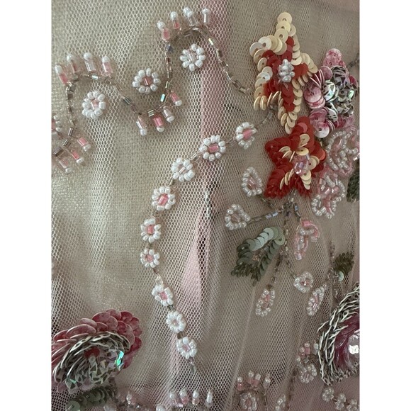 Needle & Thread Meadow Embellished Tulle Playsuit Floral Pink Beaded Romper Sz 6 - Picture 15 of 16